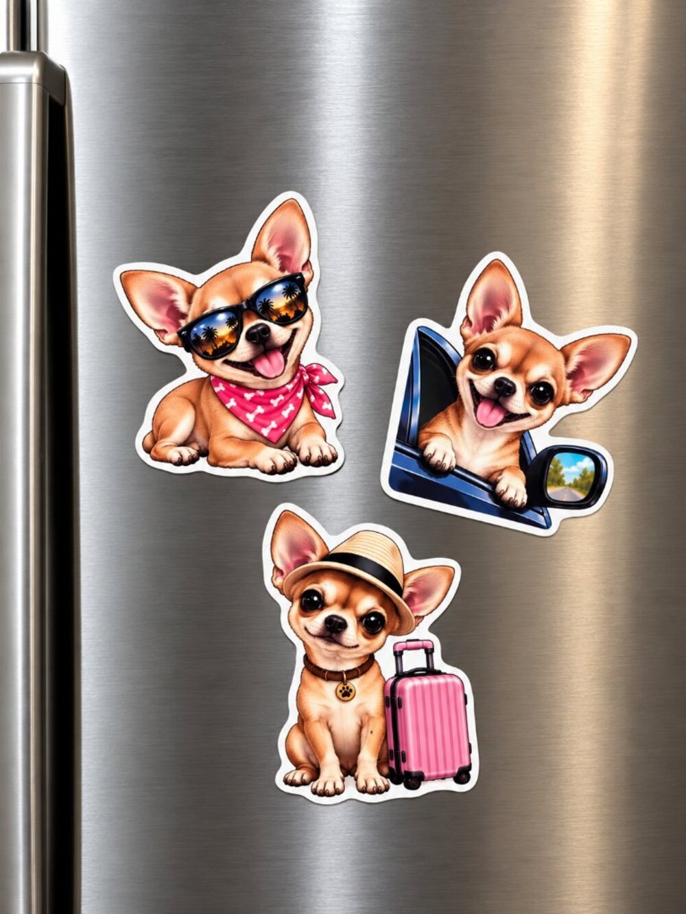 3 Chihuahua Travel Fridge Magnets Paws on Vacation Dog Gift Set Handmade